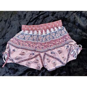 NWOT BLUE BOHEME BOHO GAUZE LAVENDER BLOCK PRINT SHORTS INDIA FRANCE ONE SIZE